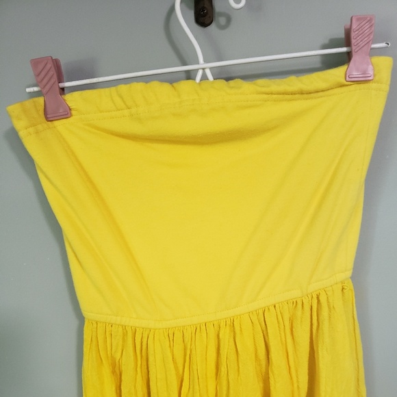 yellow strapless sundress